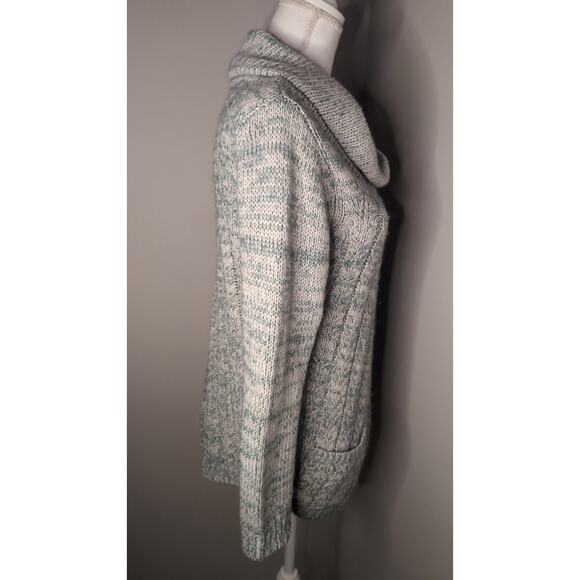 Anthropologie Guinvere mint white marbled cable knit chunky cowl sweater - Picture 4 of 10